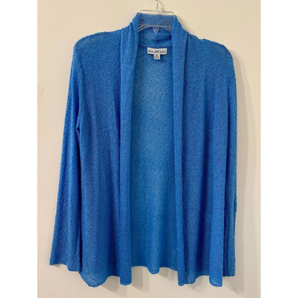 WindiRiver Womens XL Wedgewood Blue Nubby Eyelash Crochet Flyaway Front Cardigan